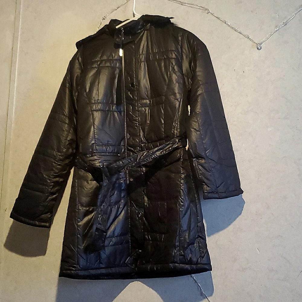 Long black windbreaker overcoat